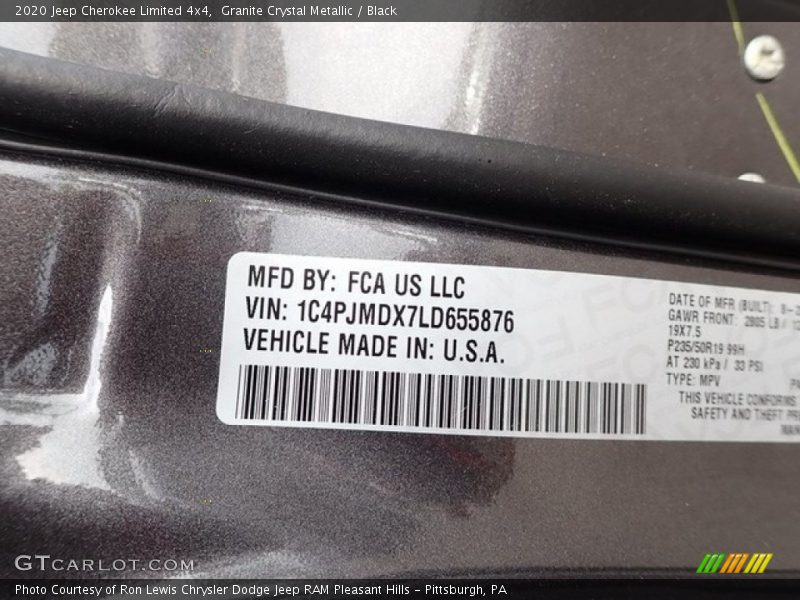 Granite Crystal Metallic / Black 2020 Jeep Cherokee Limited 4x4