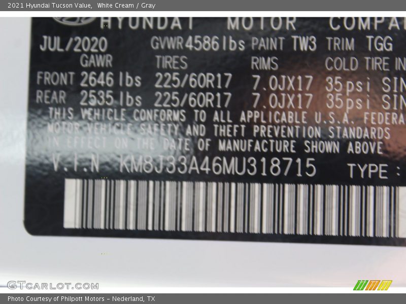 White Cream / Gray 2021 Hyundai Tucson Value