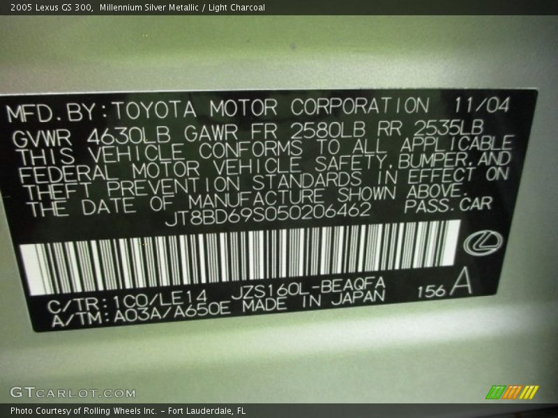 Millennium Silver Metallic / Light Charcoal 2005 Lexus GS 300
