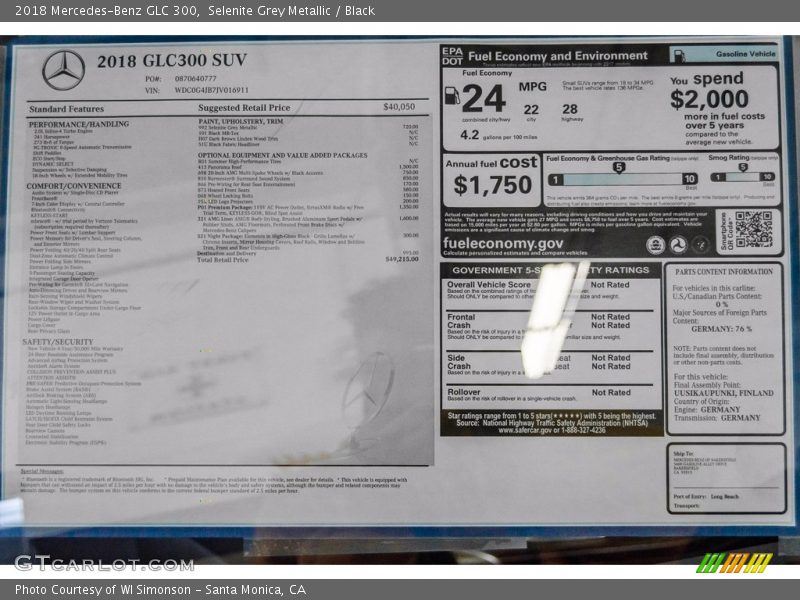 Selenite Grey Metallic / Black 2018 Mercedes-Benz GLC 300