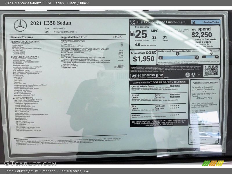  2021 E 350 Sedan Window Sticker