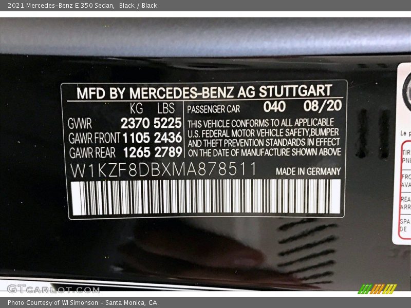 2021 E 350 Sedan Black Color Code 040