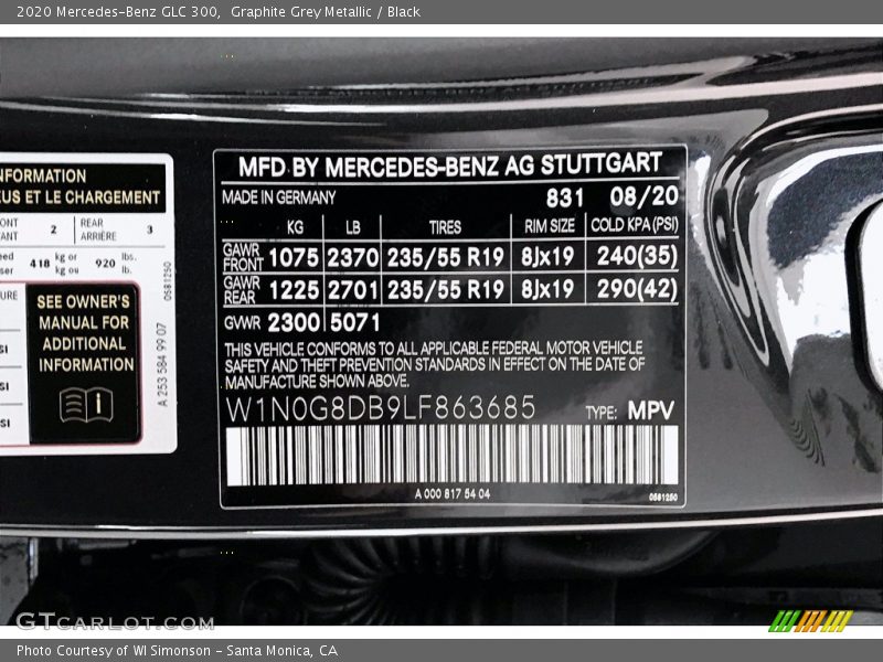 Graphite Grey Metallic / Black 2020 Mercedes-Benz GLC 300