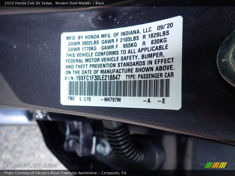 Modern Steel Metallic / Black 2020 Honda Civic EX Sedan
