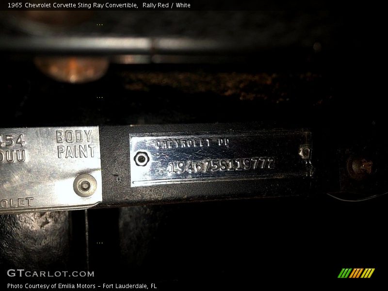 Info Tag of 1965 Corvette Sting Ray Convertible