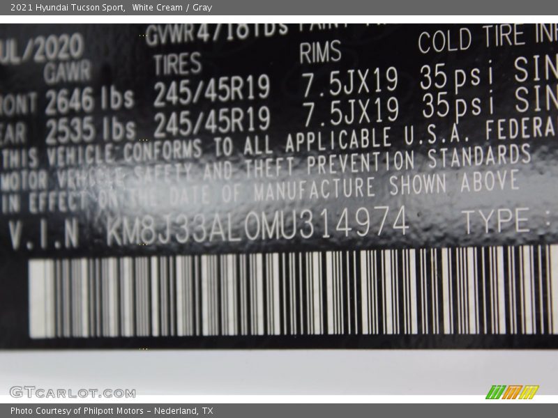 White Cream / Gray 2021 Hyundai Tucson Sport