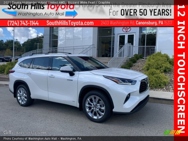 Blizzard White Pearl / Graphite 2021 Toyota Highlander Hybrid Limited AWD