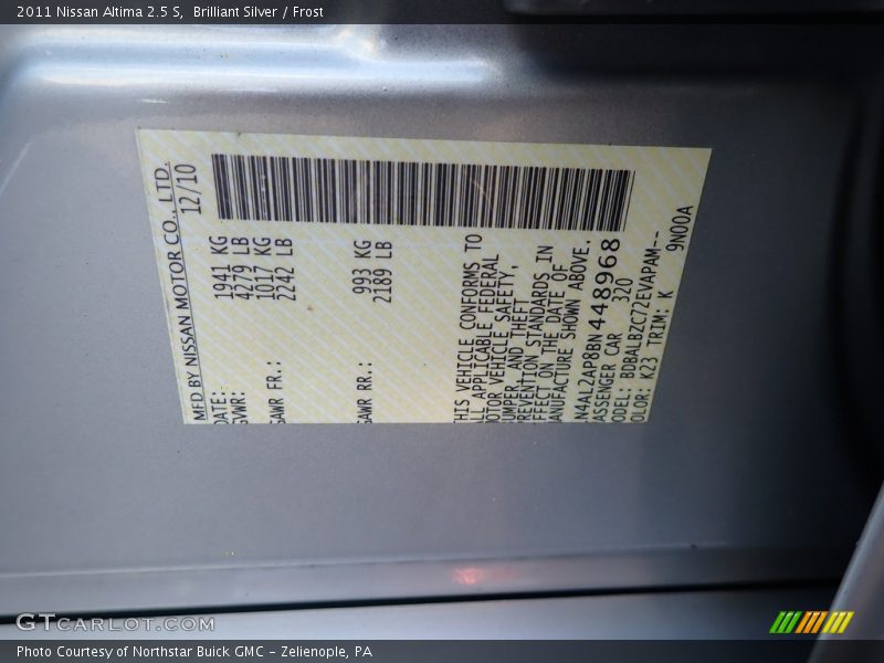 Brilliant Silver / Frost 2011 Nissan Altima 2.5 S