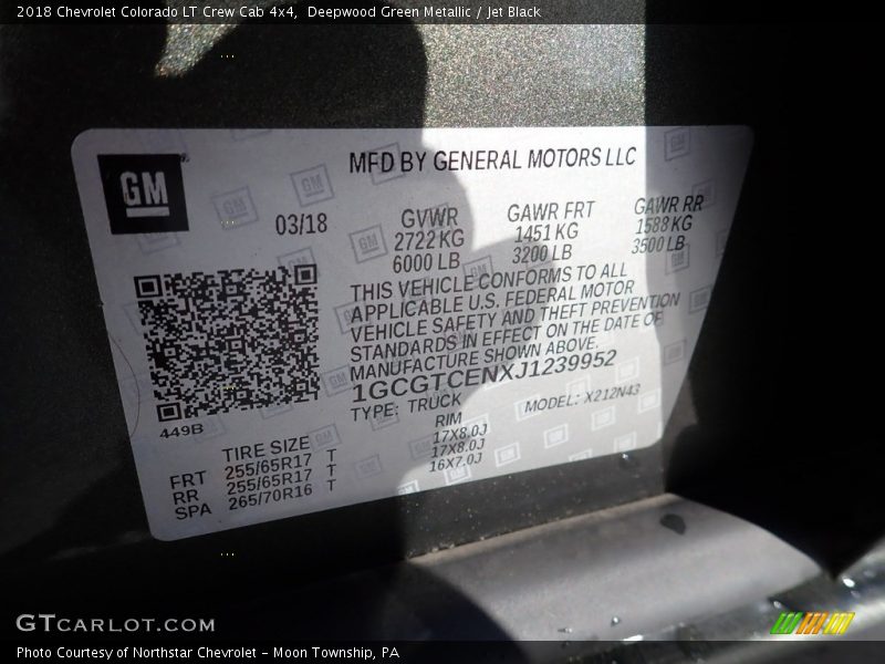 Deepwood Green Metallic / Jet Black 2018 Chevrolet Colorado LT Crew Cab 4x4