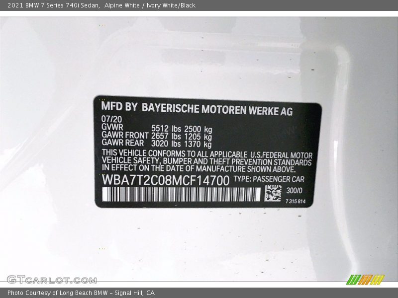 Alpine White / Ivory White/Black 2021 BMW 7 Series 740i Sedan