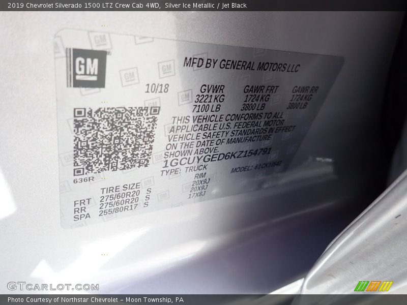 Silver Ice Metallic / Jet Black 2019 Chevrolet Silverado 1500 LTZ Crew Cab 4WD