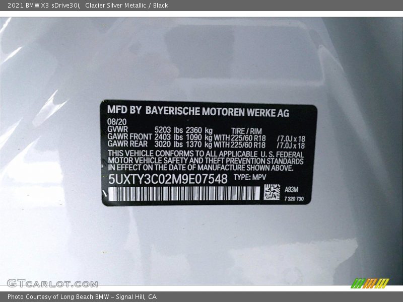 Glacier Silver Metallic / Black 2021 BMW X3 sDrive30i