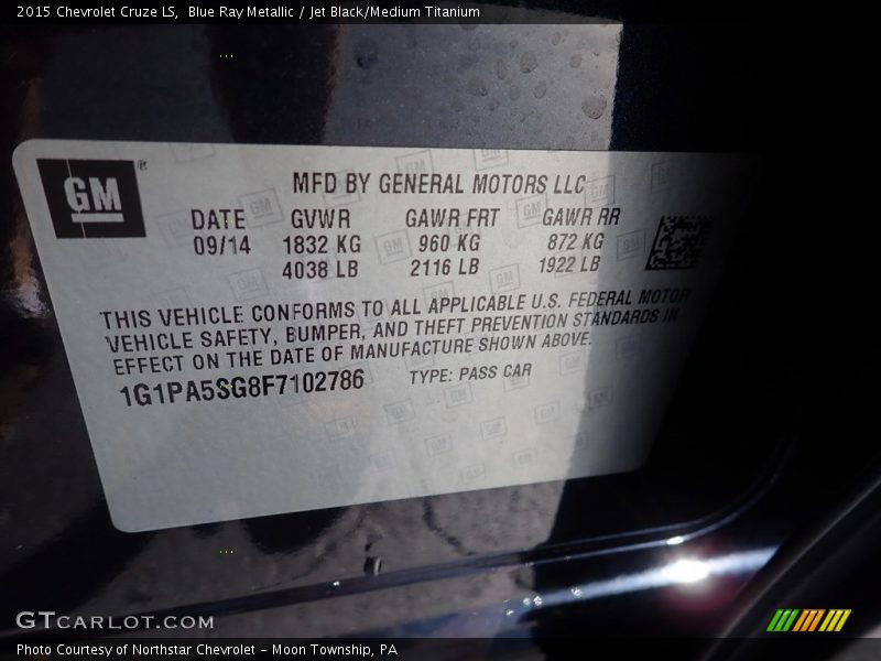 Blue Ray Metallic / Jet Black/Medium Titanium 2015 Chevrolet Cruze LS
