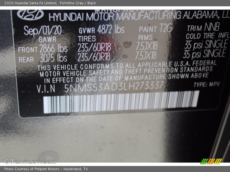 Portofino Gray / Black 2020 Hyundai Santa Fe Limited