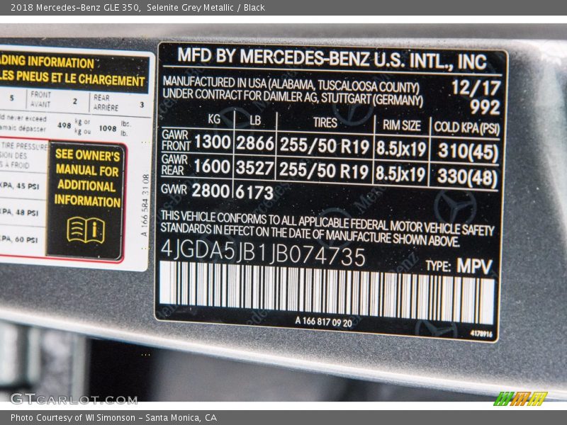 Selenite Grey Metallic / Black 2018 Mercedes-Benz GLE 350
