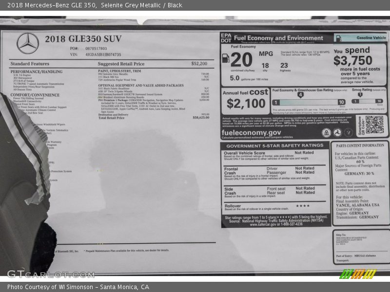 Selenite Grey Metallic / Black 2018 Mercedes-Benz GLE 350