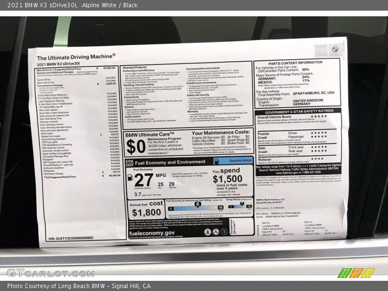 Alpine White / Black 2021 BMW X3 sDrive30i