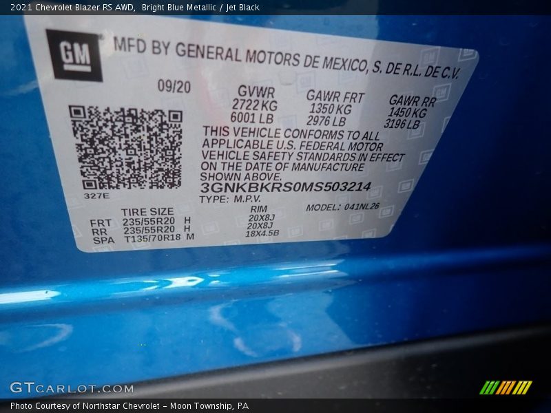 Bright Blue Metallic / Jet Black 2021 Chevrolet Blazer RS AWD