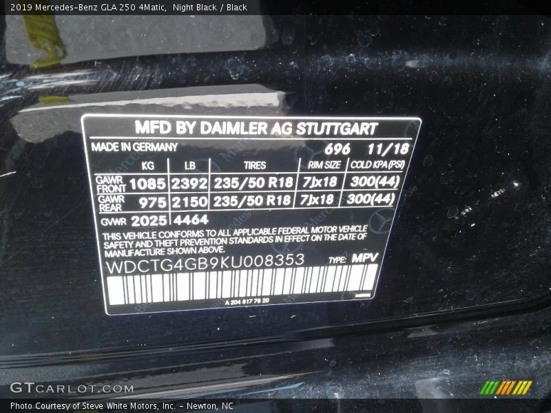 Night Black / Black 2019 Mercedes-Benz GLA 250 4Matic