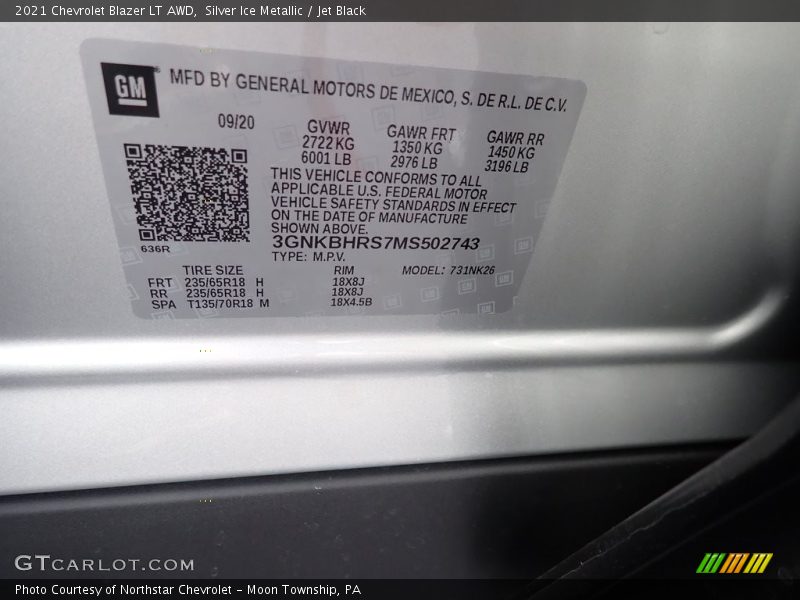 Silver Ice Metallic / Jet Black 2021 Chevrolet Blazer LT AWD