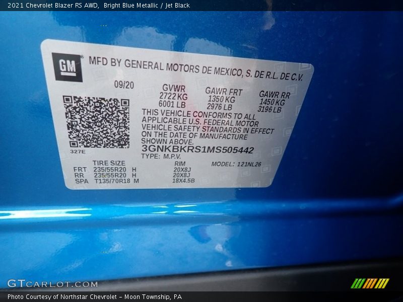 Bright Blue Metallic / Jet Black 2021 Chevrolet Blazer RS AWD