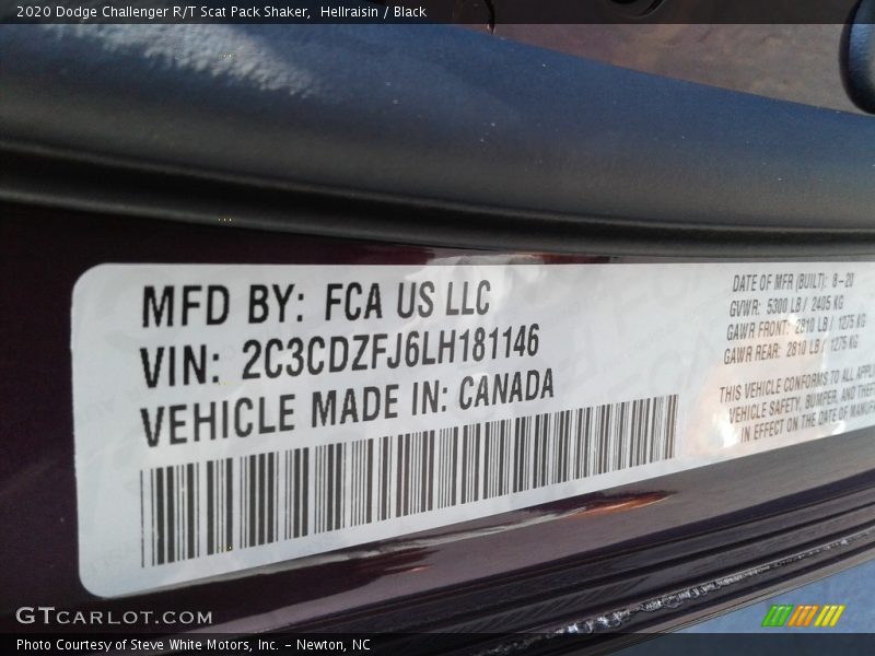 Hellraisin / Black 2020 Dodge Challenger R/T Scat Pack Shaker
