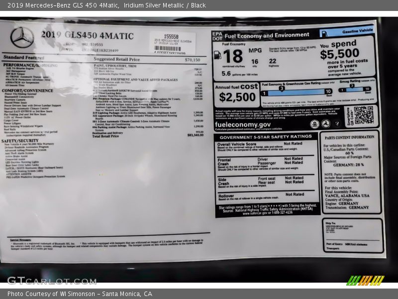 Iridium Silver Metallic / Black 2019 Mercedes-Benz GLS 450 4Matic