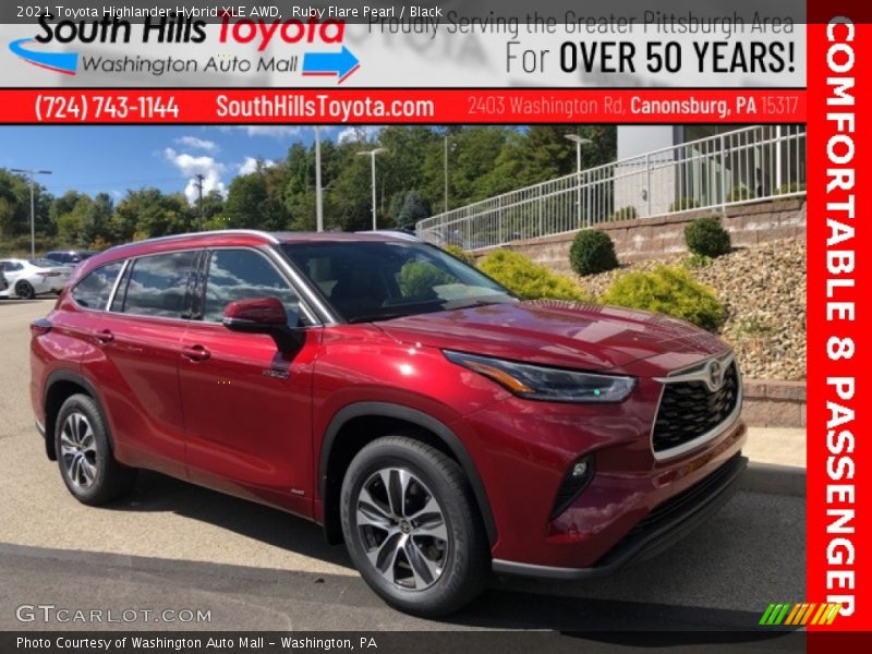 Ruby Flare Pearl / Black 2021 Toyota Highlander Hybrid XLE AWD