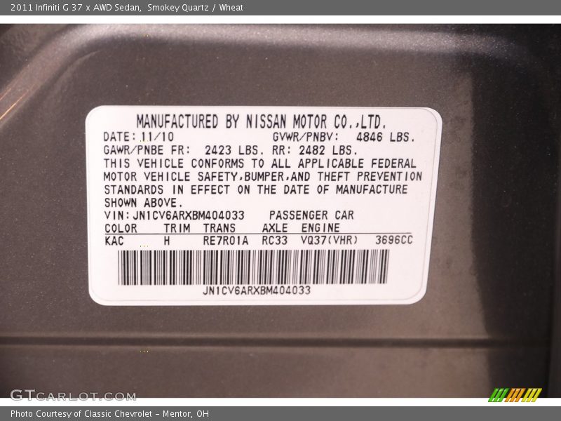 Smokey Quartz / Wheat 2011 Infiniti G 37 x AWD Sedan
