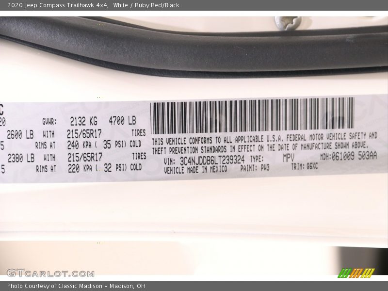 White / Ruby Red/Black 2020 Jeep Compass Trailhawk 4x4