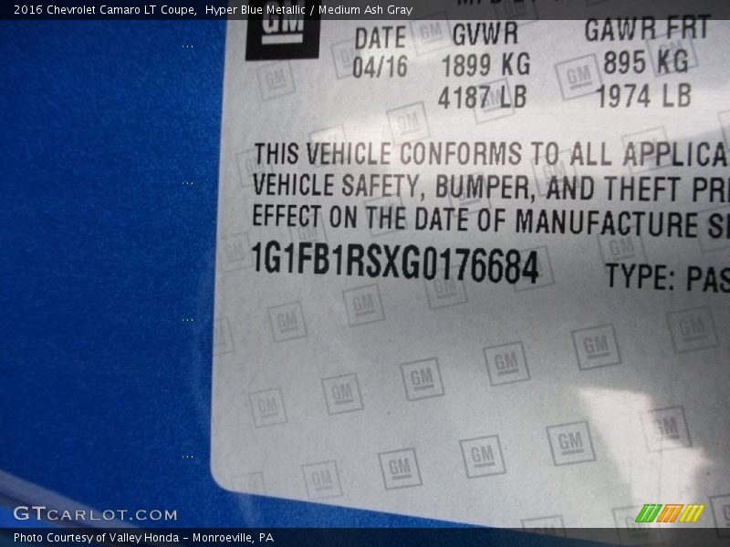 Hyper Blue Metallic / Medium Ash Gray 2016 Chevrolet Camaro LT Coupe