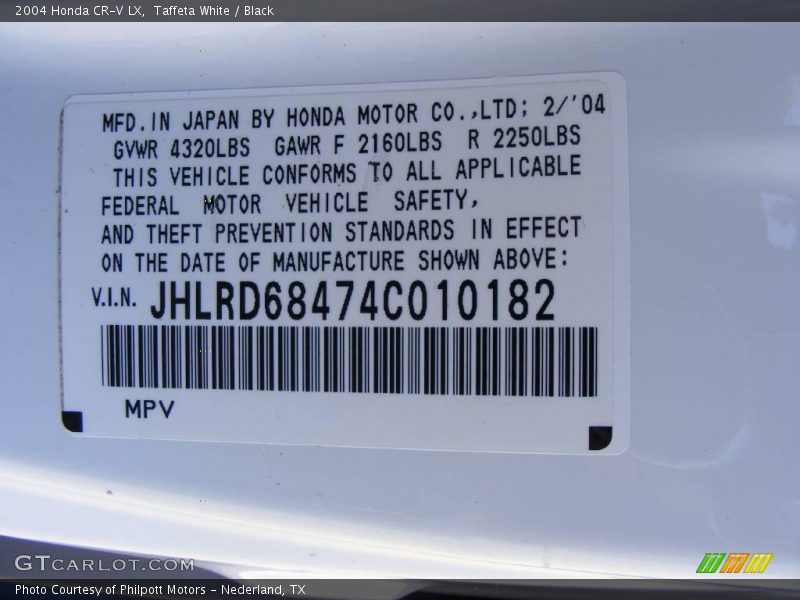 Taffeta White / Black 2004 Honda CR-V LX