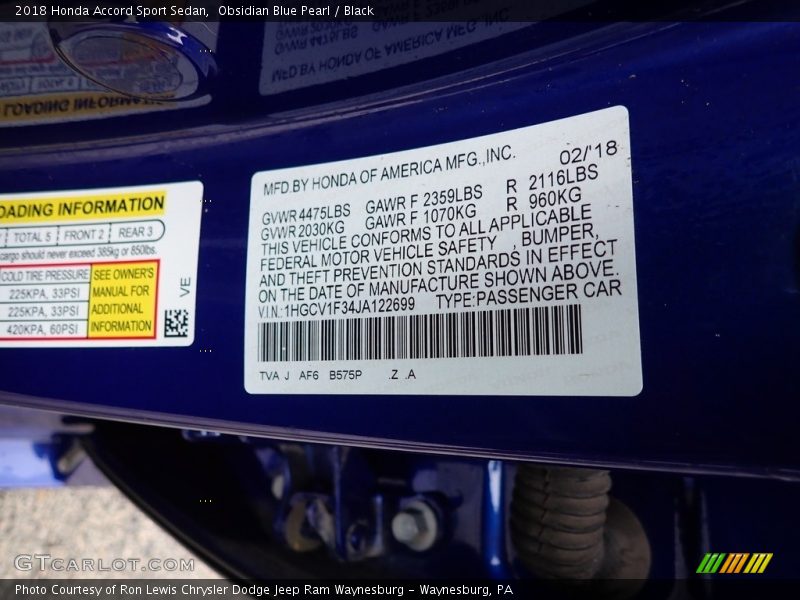 Obsidian Blue Pearl / Black 2018 Honda Accord Sport Sedan