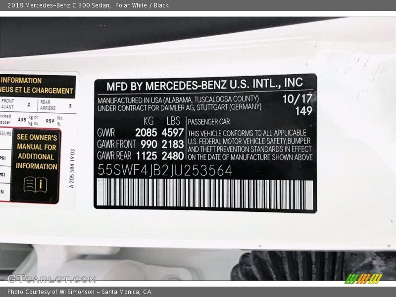 Polar White / Black 2018 Mercedes-Benz C 300 Sedan