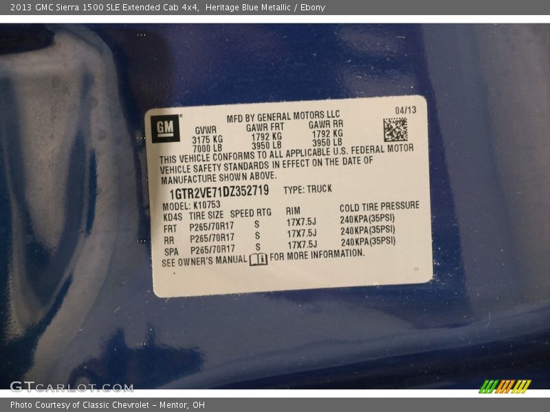 Heritage Blue Metallic / Ebony 2013 GMC Sierra 1500 SLE Extended Cab 4x4