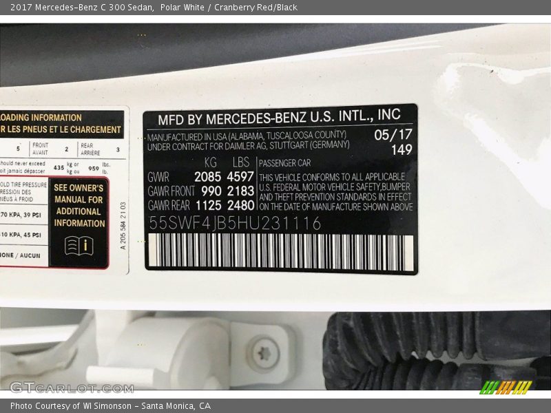 Polar White / Cranberry Red/Black 2017 Mercedes-Benz C 300 Sedan