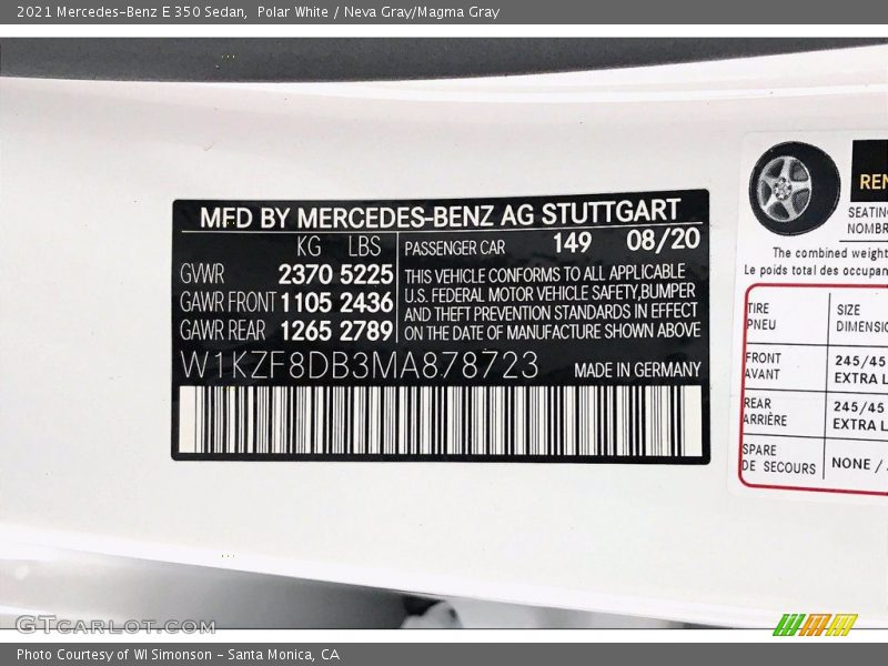 2021 E 350 Sedan Polar White Color Code 149