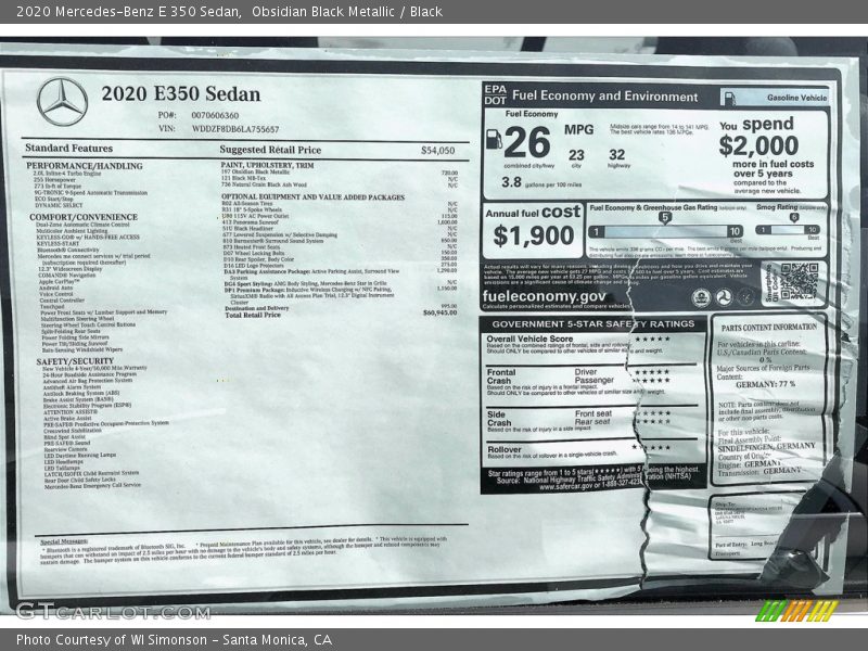 Obsidian Black Metallic / Black 2020 Mercedes-Benz E 350 Sedan
