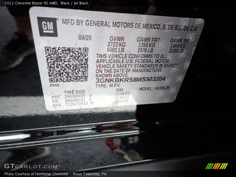 Black / Jet Black 2021 Chevrolet Blazer RS AWD