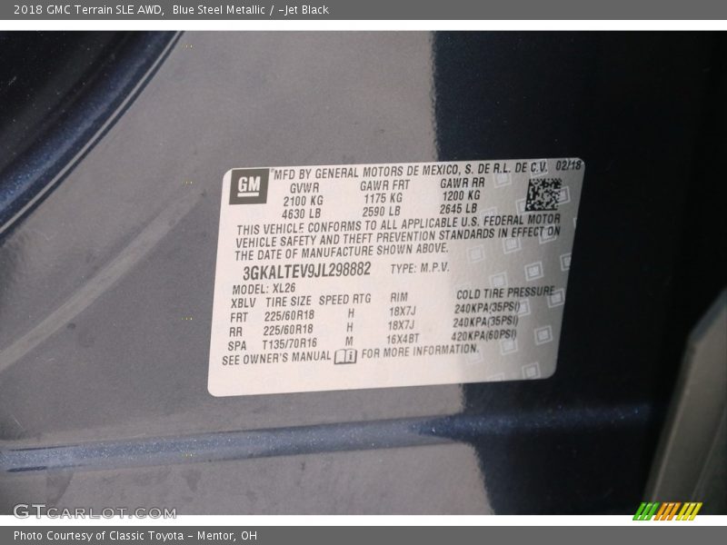 Blue Steel Metallic / ­Jet Black 2018 GMC Terrain SLE AWD