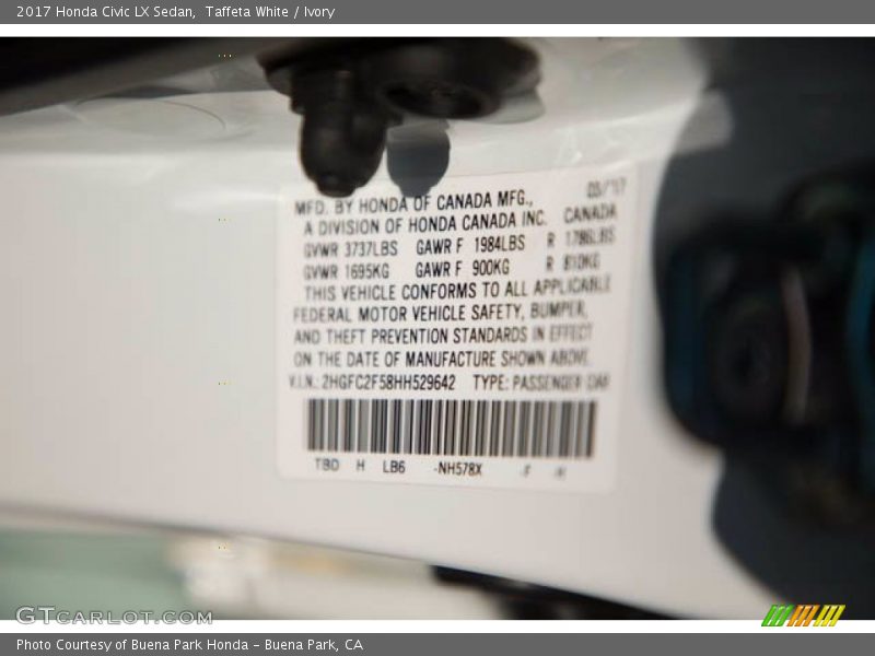Taffeta White / Ivory 2017 Honda Civic LX Sedan