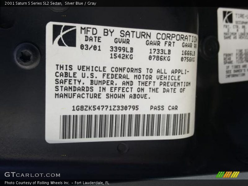 Silver Blue / Gray 2001 Saturn S Series SL2 Sedan