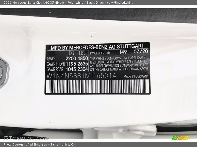 2021 GLA AMG 35 4Matic Polar White Color Code 149