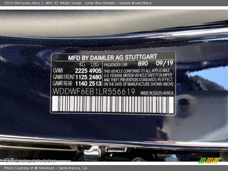 2020 C AMG 43 4Matic Sedan Lunar Blue Metallic Color Code 890