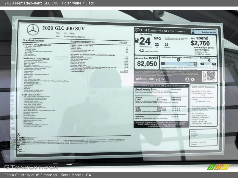 Polar White / Black 2020 Mercedes-Benz GLC 300