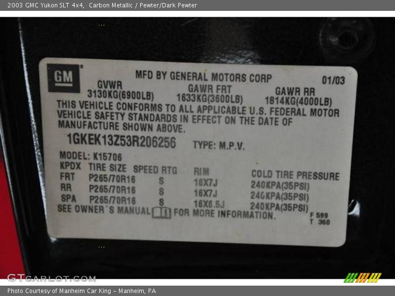Carbon Metallic / Pewter/Dark Pewter 2003 GMC Yukon SLT 4x4