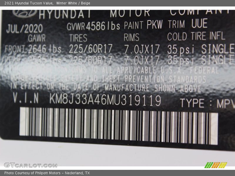 Winter White / Beige 2021 Hyundai Tucson Value
