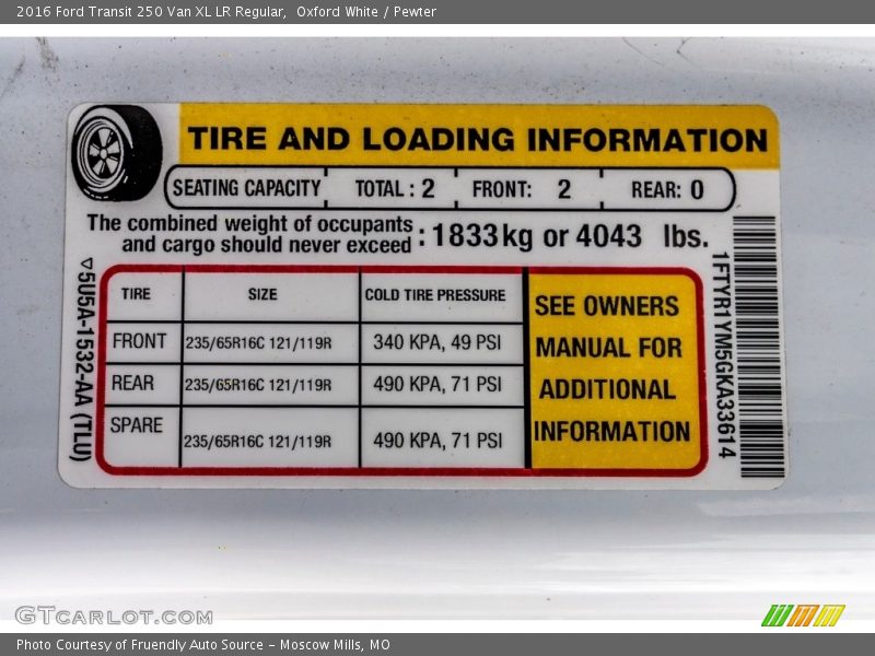 Oxford White / Pewter 2016 Ford Transit 250 Van XL LR Regular