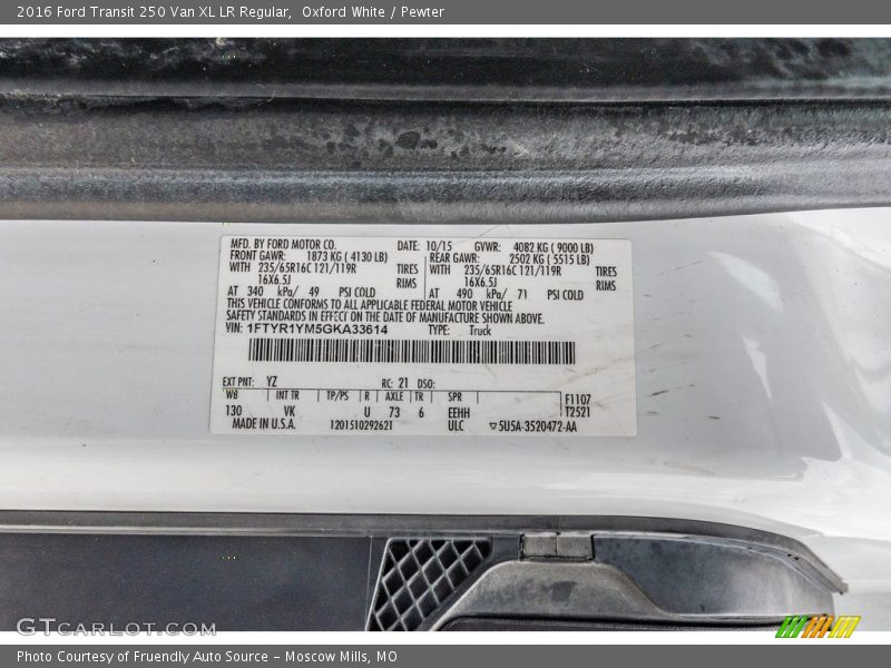 Oxford White / Pewter 2016 Ford Transit 250 Van XL LR Regular