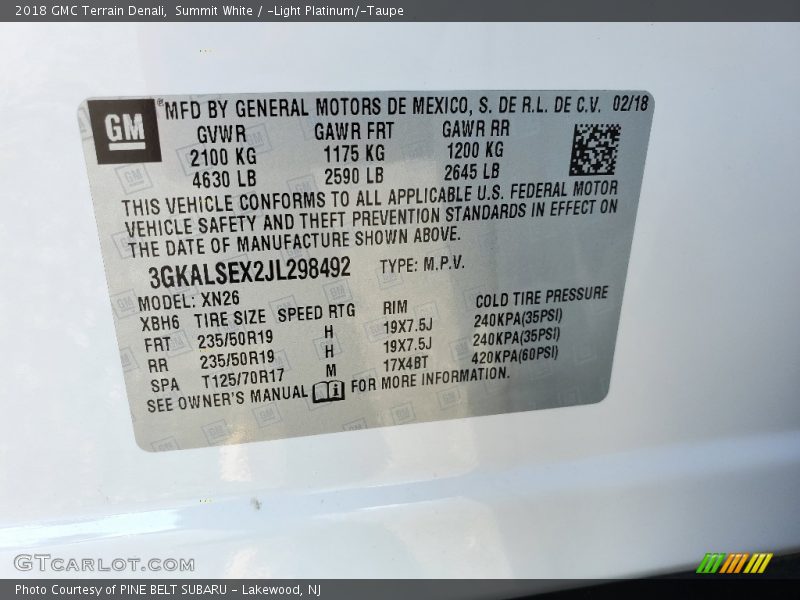 Summit White / ­Light Platinum/­Taupe 2018 GMC Terrain Denali